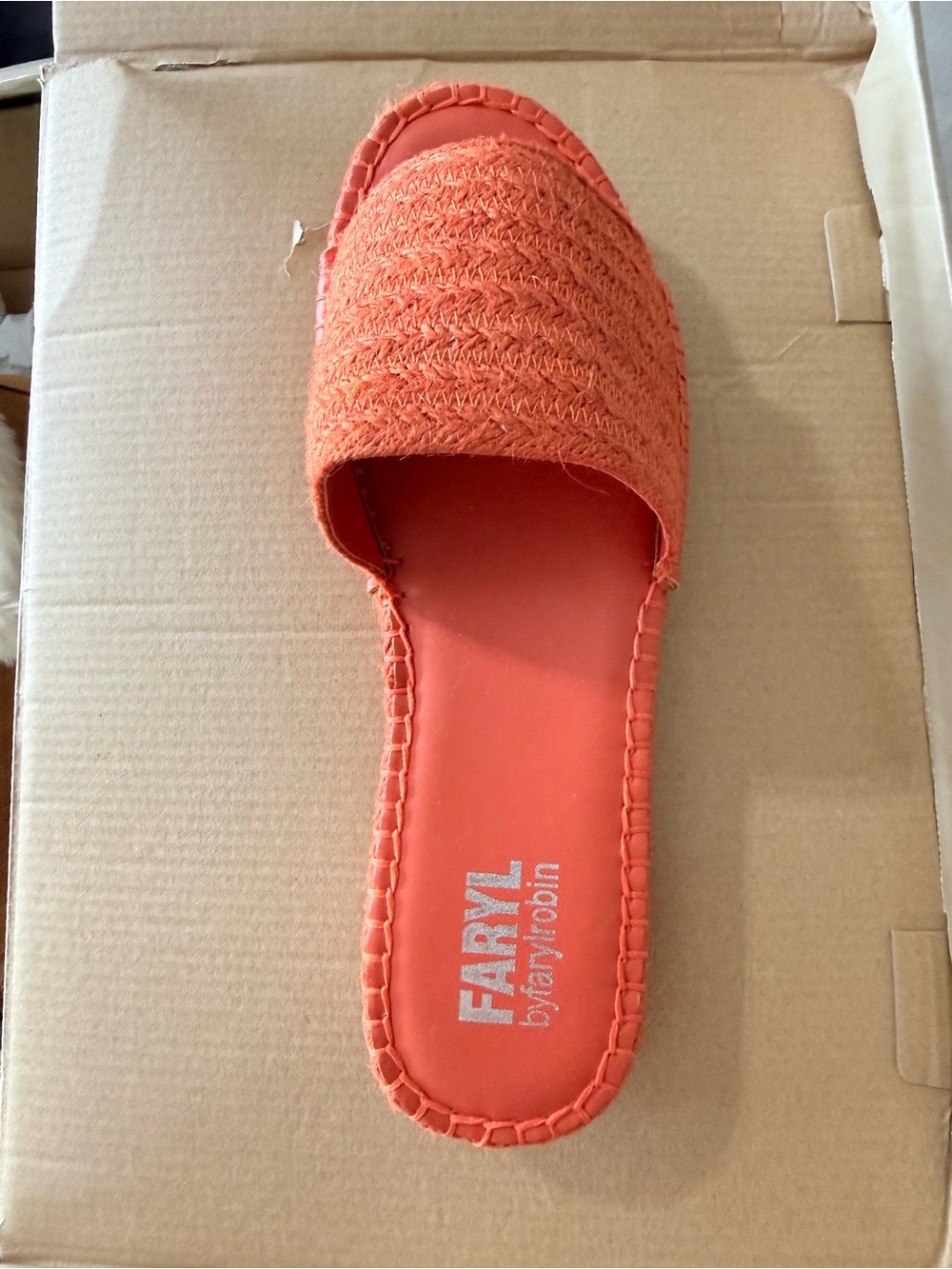 Farylrobin Women's Coral Orange Open-Toe Slide Sandal
